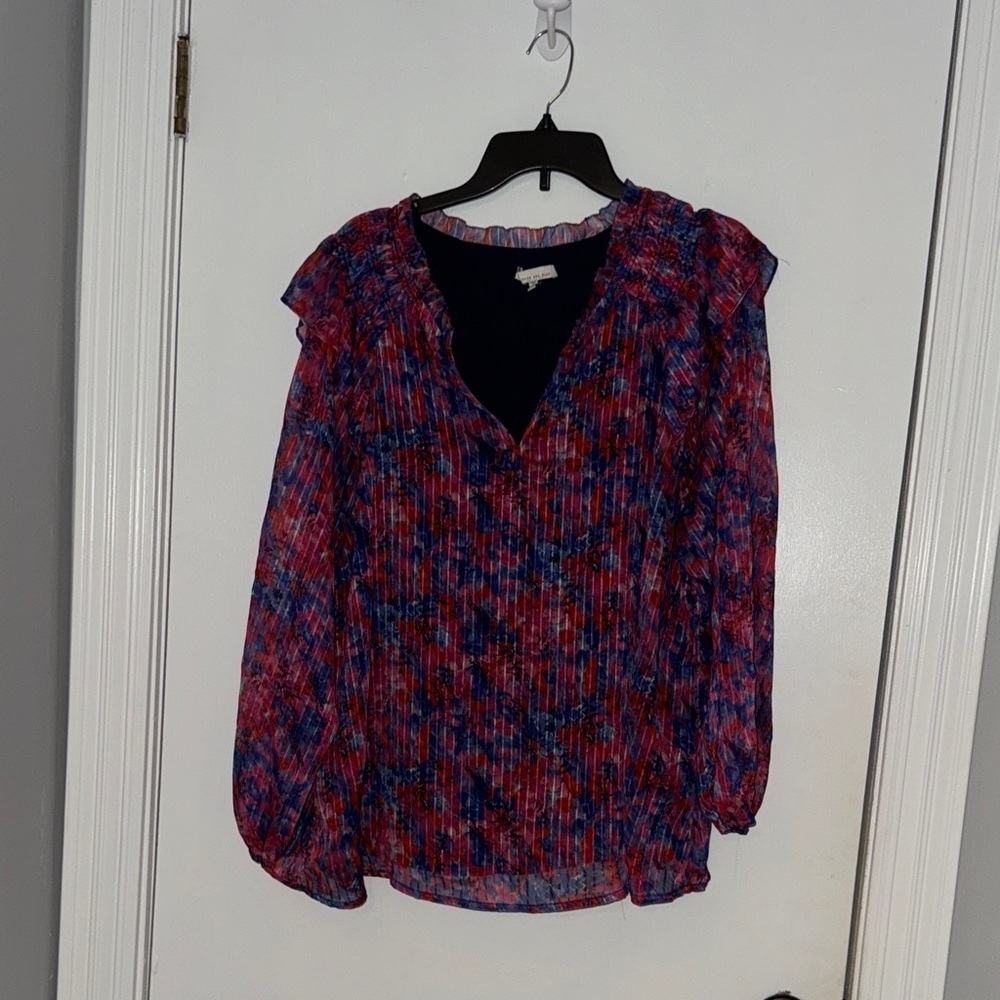 Skies are blue- Women's Floral Blouse - size 1X